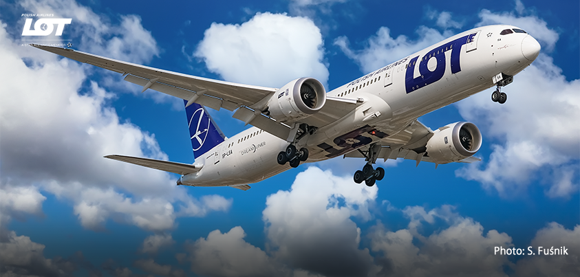 Passenger airplane against a sky with clouds.